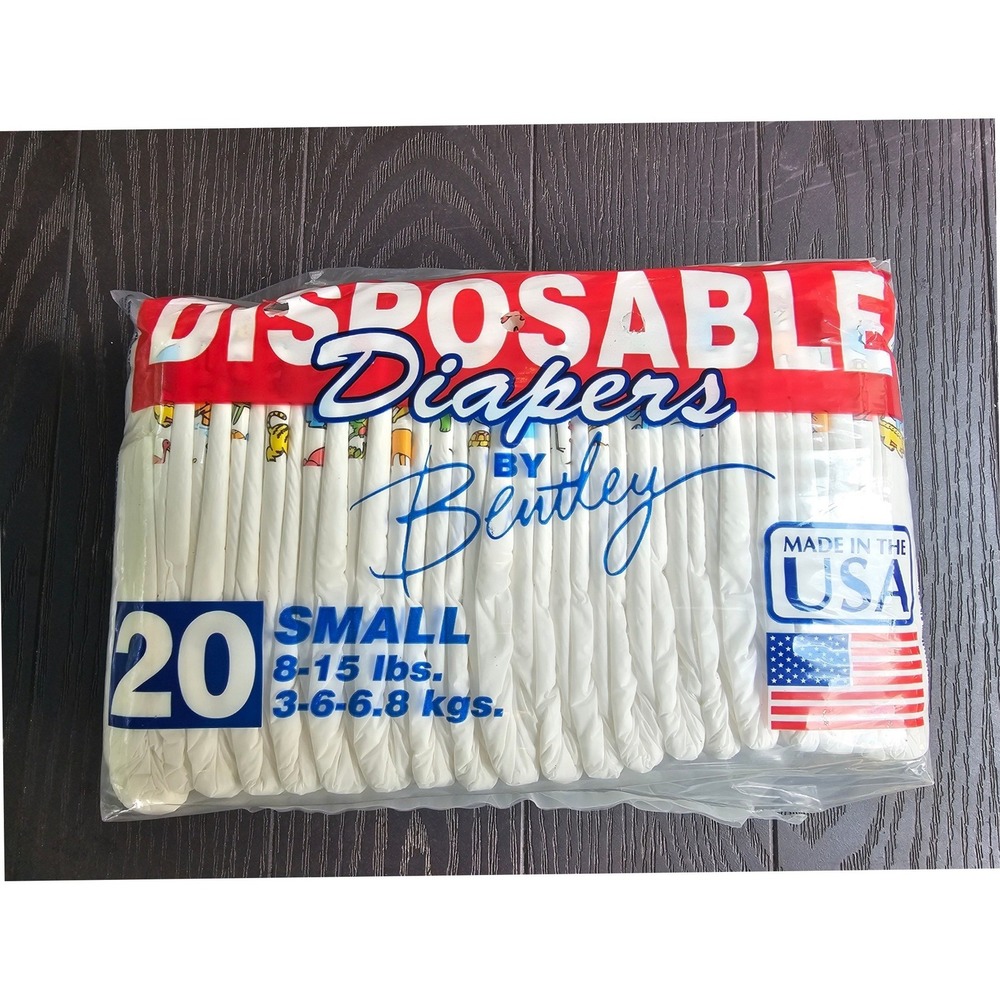 Bentley Vintage Disposable Diapers Small 8-15 lbs 20 Count USA Animal Print